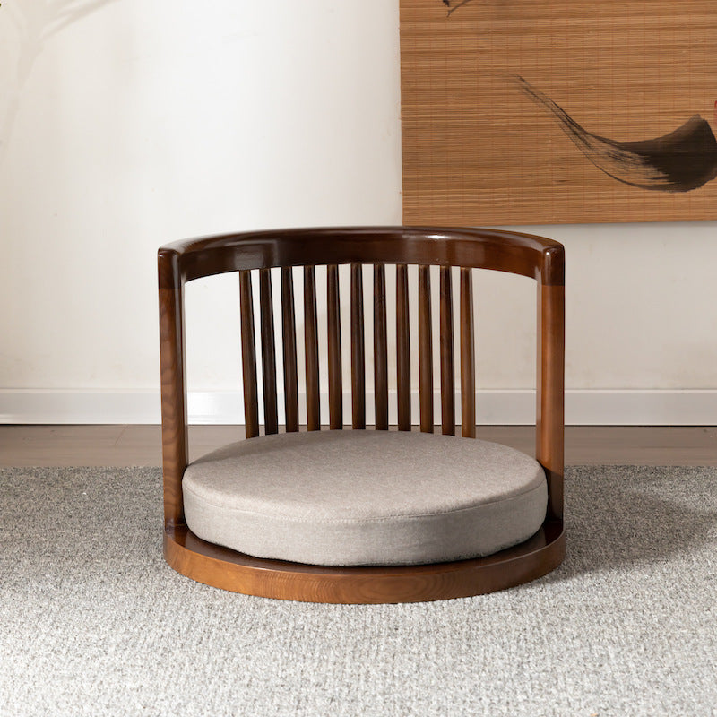 Solid Wood Tatami Seating Chair - Japanese Style Round Back Legless Backrest Chair for Tea Room Bedroom Bay Window