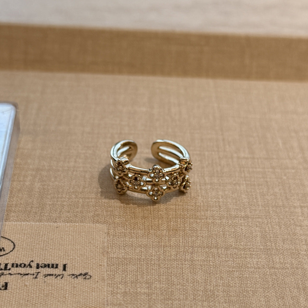 Sophisticated Stackable Zircon Ring Elegant Coffee Gold Lady Decor