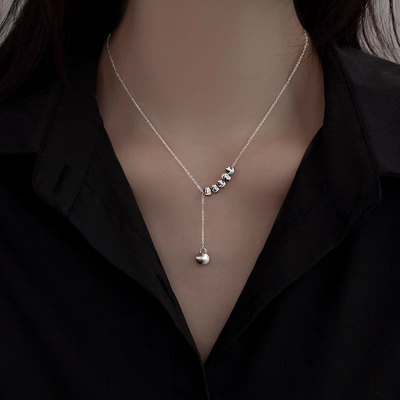 1pc 999 Sterling Silver Brushed Bead Adjustable Tassel Necklace, Minimalist Luxurious Style, Perfect For Daily Wear & Valentine's Gifts