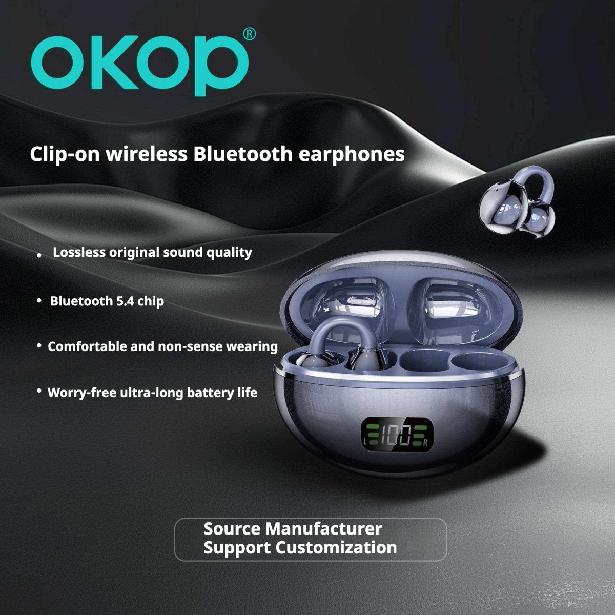 KP-206 New Wireless Bluetooth Earbuds Digital Battery Display OWS High Fidelity Audio Clip-On Design Export-Ready Factory Stock Gift Item