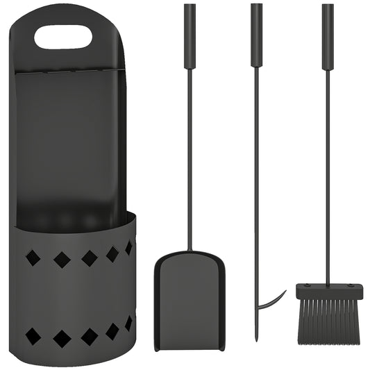 4 Pieces Fireplace Companion Set, Metal Fireplace Accessories Fireside Companion Set With Broom, Shovel, Poker, Bucket, Black