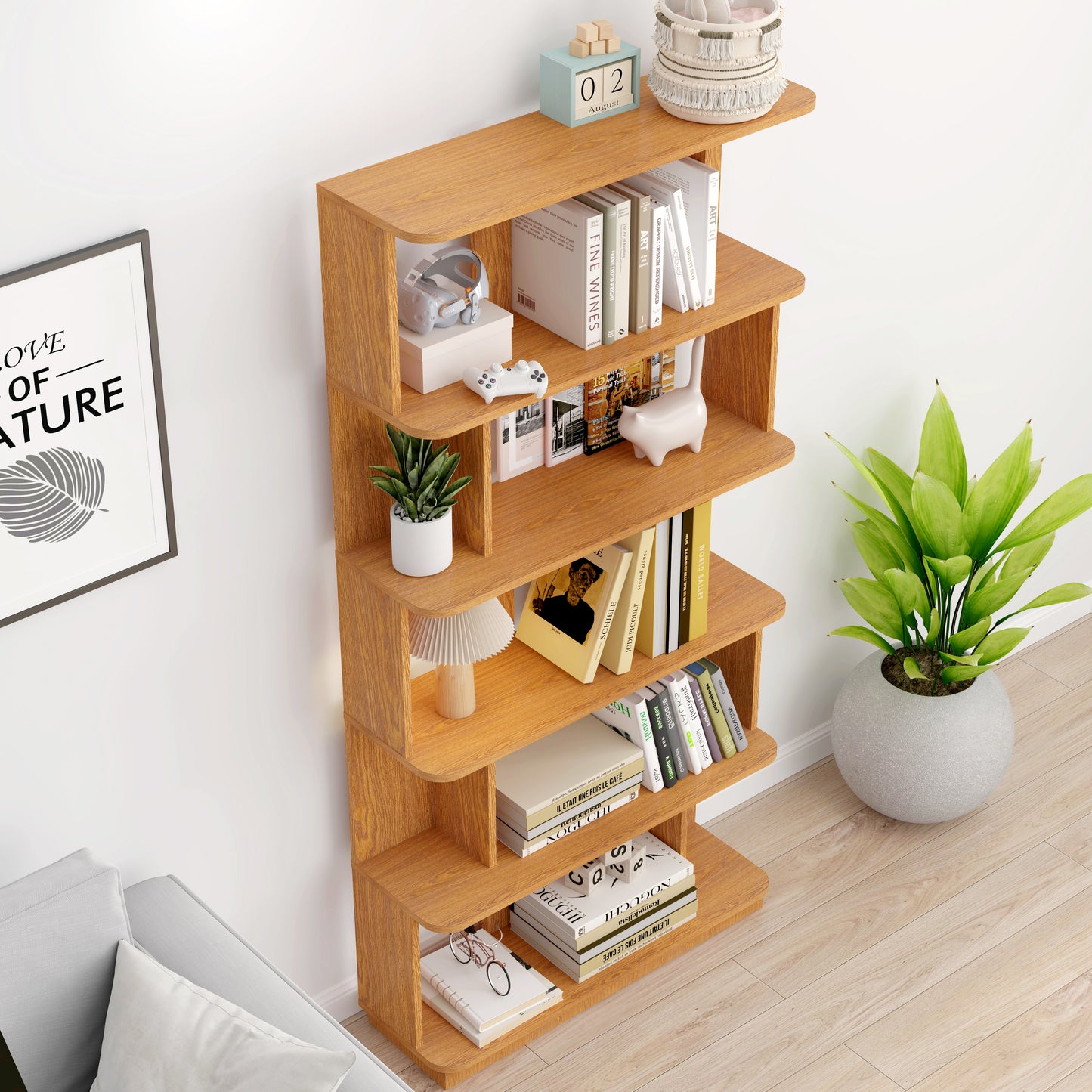 31.5L X 64.56H Free Combination Bookshelf Modern 5-Tier Open Storage Bookcase MDF Wood Display Shelving For Living Room Home Office Bedroom Decor Organizer, Media Storage Shelves