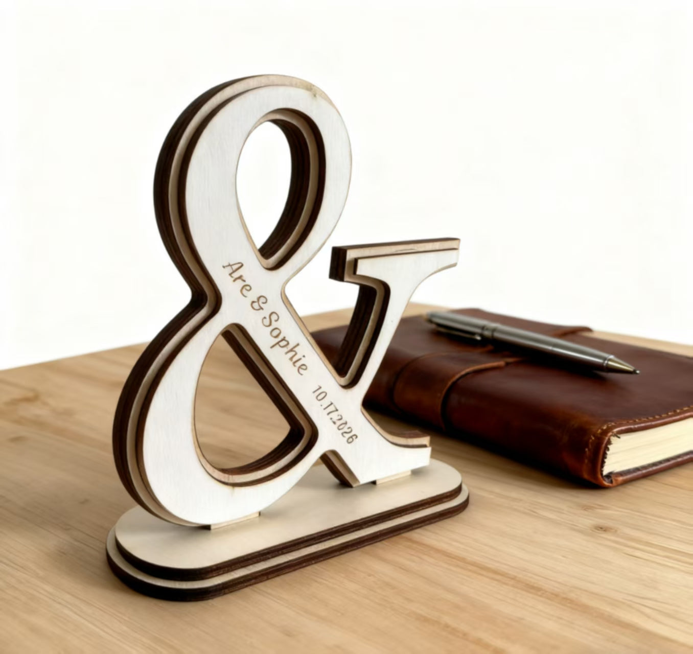 Personalized Ampersand & Mr Mrs Wooden Table Sign With Base, Custom Engraved Couple Names & Wedding Date Freestanding Wood Decor, Wedding Sweetheart Table Centerpiece, Anniversary Engagement Keepsake