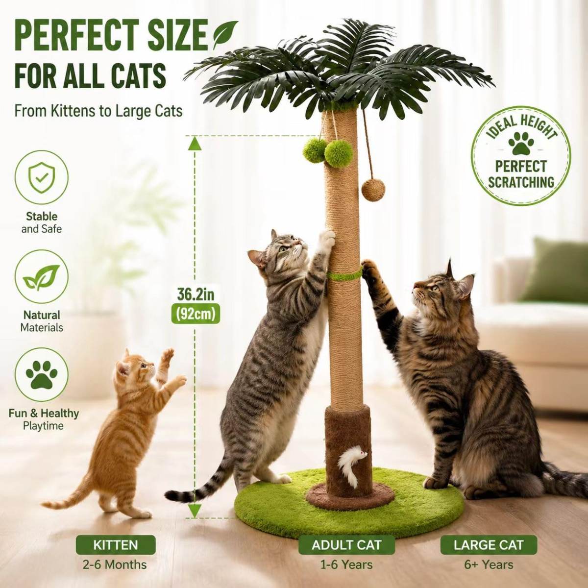 Cat Scratching Post, Sisal Scratcher With Toys For Indoor Cats  Protects Furniture While Satisfying Natural Scratching Instincts. Durable Sisal Post With Interactive Toys For Daily Play