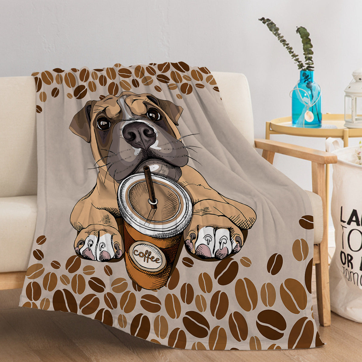 Coffee Blanket, Brown Dog Coffee Throw Blanket, Cafe Gifts Blankets Fleece Flannel Plush For Girls Women Men Boys Lovers Adults Soft Bedding Gift For Sofa Bed Office Home Decor