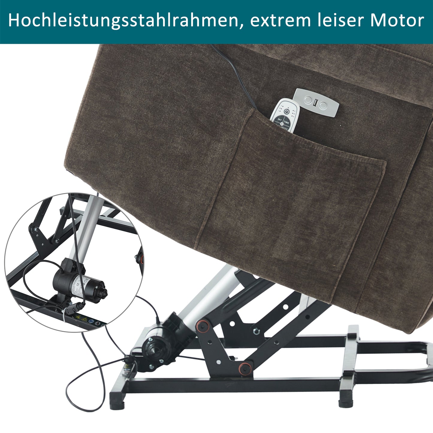 95x94x107cm Massage Chair Electric Recliner With 8-Point Massage And Heating Function, TV Chair With Lifting Function ,Fabric Sofa With Storage Compartment And Side Pockets,and USB,brown