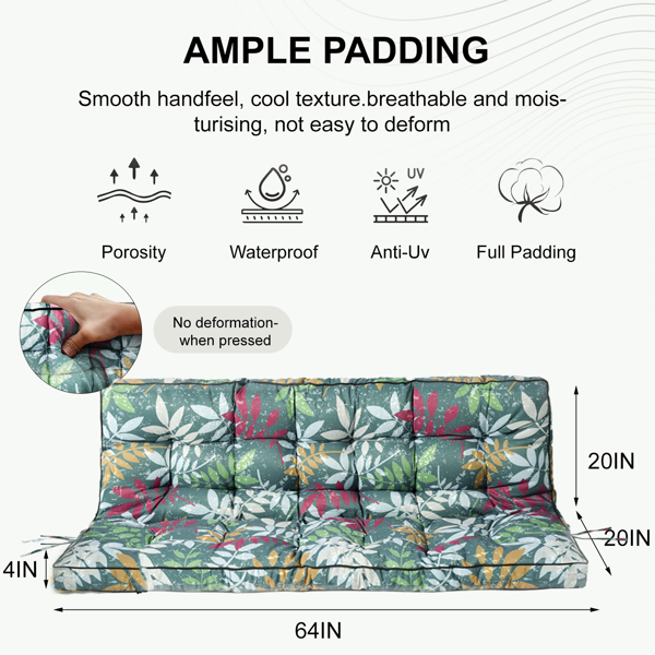 Outdoor Swing Cushions 55 Inch,Waterproof 4in  Thick Porch Swing Cushion Replacement With Backrest And Ties,Comfortable 2-3 Seat Pation Swing Pad For Backyard,Garden,Lawn,Outdoor Furniture Flower