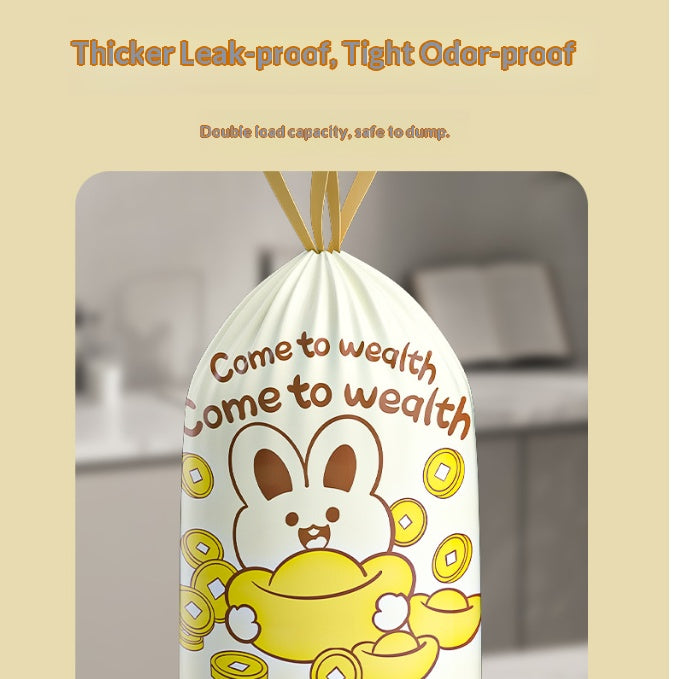 Rabbit Print Drawstring Garbage Bags, Easy Tear-off Plastic Trash Bags, Cartoon Design For Home Use