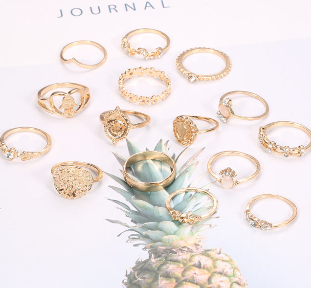 Women's Alloy Beauty Head Ring 10-piece Ring Set