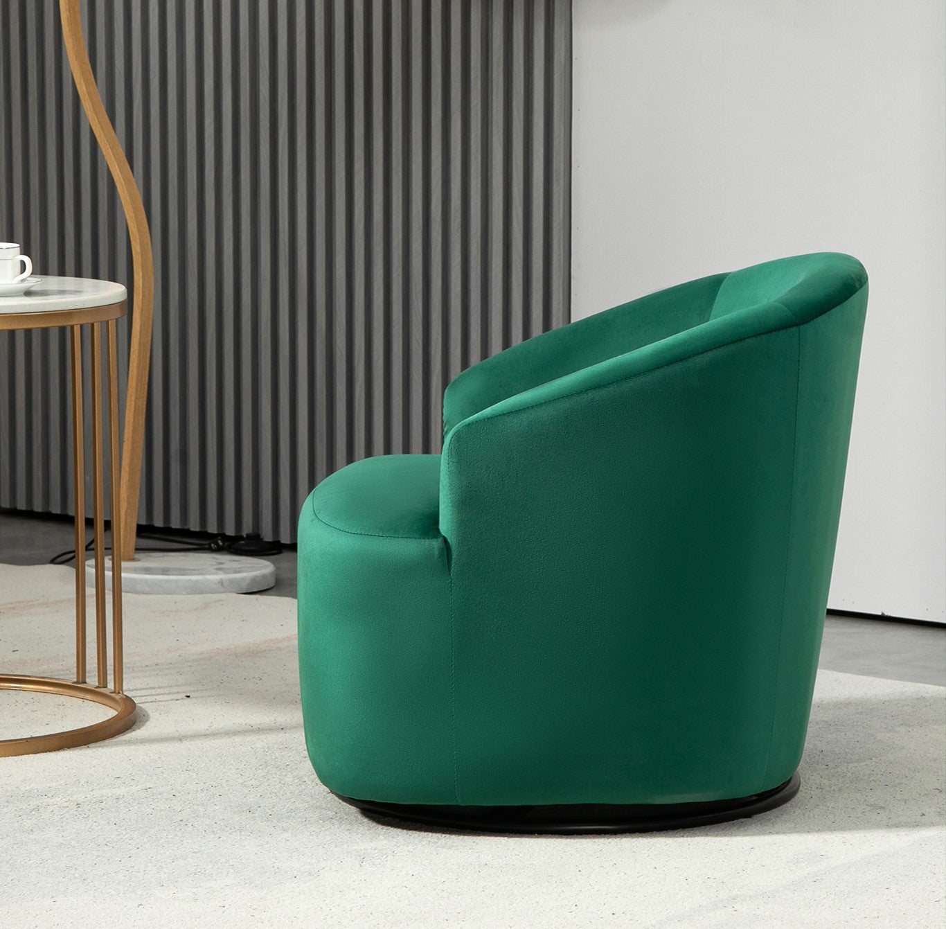 362 Degree Swivel Barrel Accent Chair, Velvet Upholstered Curved Armchair, Fully Assembled Contemporary Leisure Chair For Living Room Bedroom Office