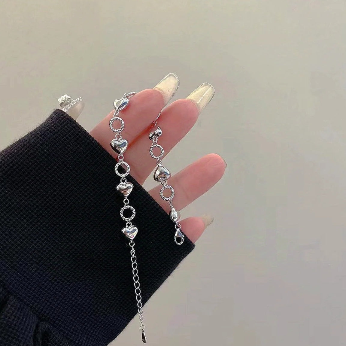 1pc 999 Sterling Silver Heart & Twisted Ring Link Bracelet, Sweet Minimalist Style, Perfect For Daily Wear & Valentine's Gifts