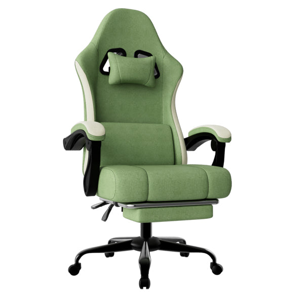Ergonomic Gaming Chair With Pocketed Spring Cushion, Breathable Fabric Computer Chair With Footrest, Adjustable Lumbar Support Video Game Chair For Adults, Green