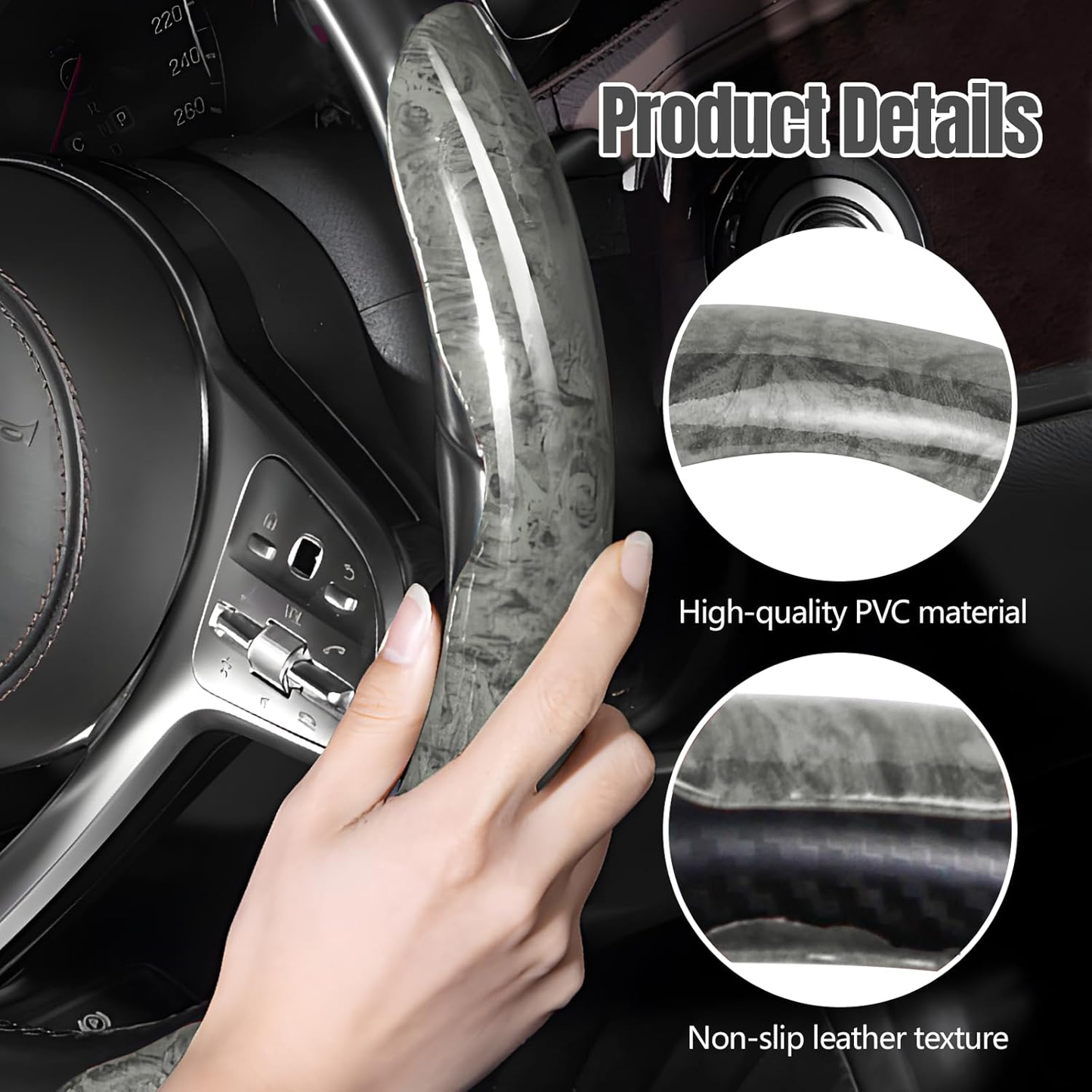 Car Wood Grain Steering Wheel Cover, Anti-Slip 2PCS Segmented Steering Wheel Protector, Anti-Skid Wheels Cover Universal Fit For Most Vehicles, Car Accessories For Women Men -Gray