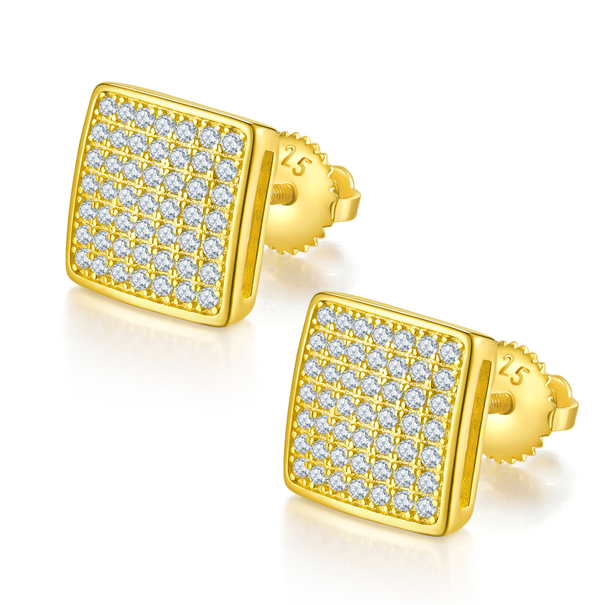 S925 Sterling Silver 98pcs D Color VVS1 Moissanite Square Earrings 2.4g Screw Back Platinum Plated GRA Certified Gift Box
