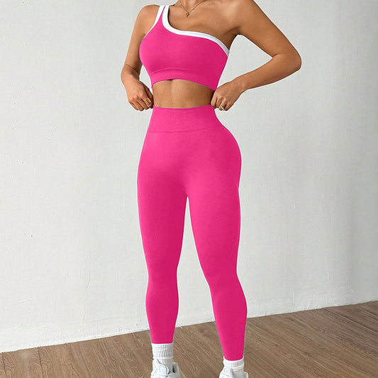 Sports One-Shoulder Beautiful-Back Bra Fitness Outdoor Tight-Fitting Set