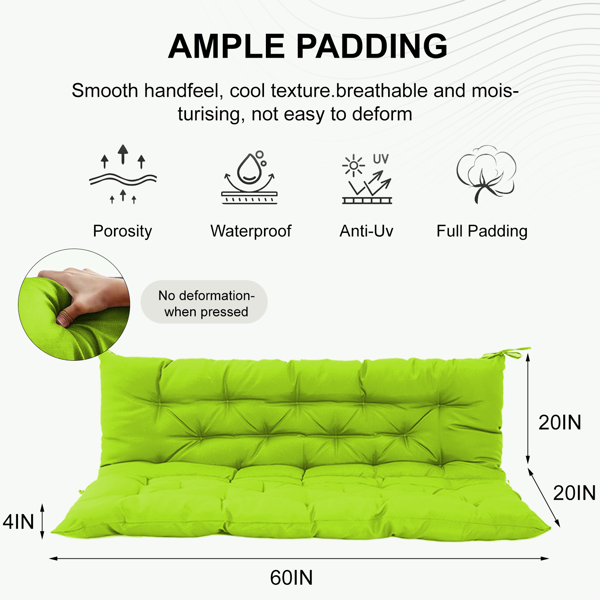 Outdoor Swing Cushions 60Inch,Waterproof 4in  Thick Porch Swing Cushion Replacement With Backrest And Ties,Comfortable 2-3 Seat Pation Swing Pad For Backyard,Garden,Lawn,Outdoor Furniture Grass Green