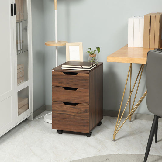 3 Drawer Mobile File Cabinet, Rolling Printer Stand, Vertical Filing Cabinet, Brown Wood Grain