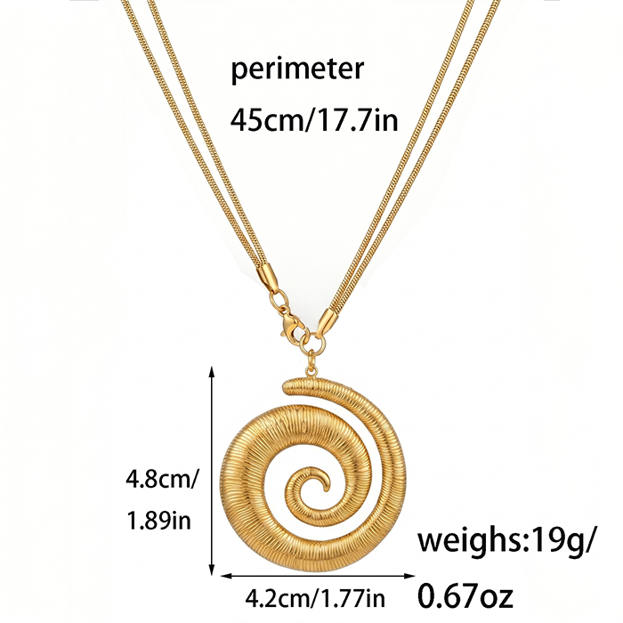 Chunky Spiral Pendant Necklace For Women, 18K Gold Plated Stainless Steel Snake Chain Choker, Vintage Swirl Statement Summer Beach Jewelry Gift