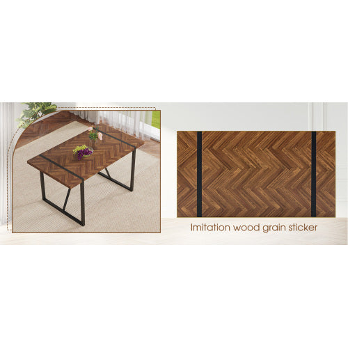 A Minimalist Retro Rectangular Dining Table With A Specially Textured Top And Black Metal Legs.Contemporary Minimalist MDF Dark Wood Textured Tabletop.Able To Give People A Visual Beauty With Rules.