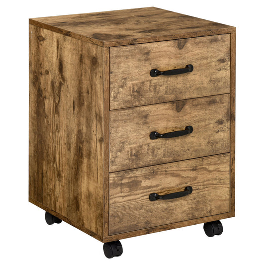3 Drawer File Cabinet, Mobile Filing Cabinet On Wheels For Home Office, Study, Rustic Brown
