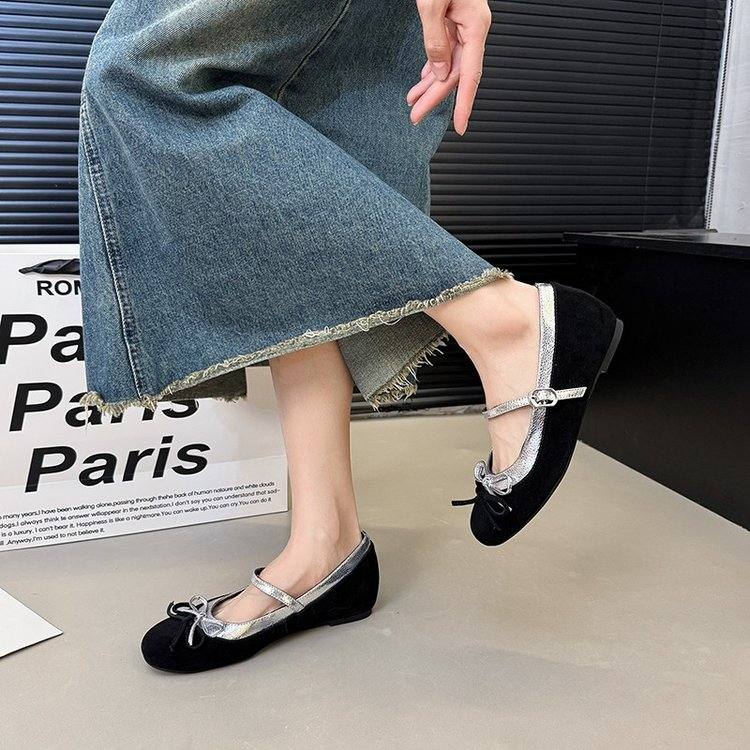 2026 New Women Korean Style Height Boost Bow Mary Janes, Trendy Retro Sexy Leopard Print One Strap Low Cut Shoes