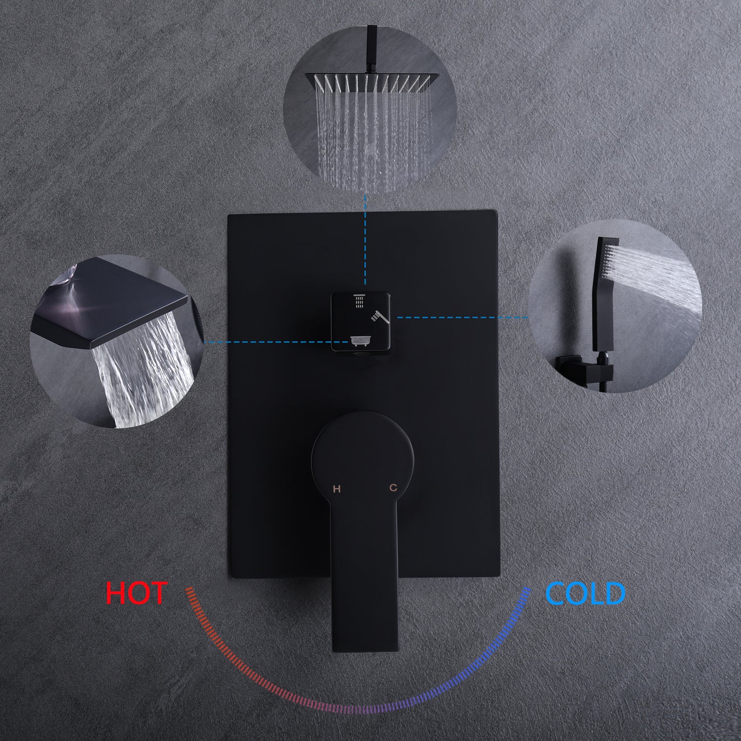 Matte Black Shower System  Wall Mount Shower Faucet Set For Bathroom 10 Inch High Pressure Luxury Shower Head With Handheld, Rough-in Valve Body And Trim Included