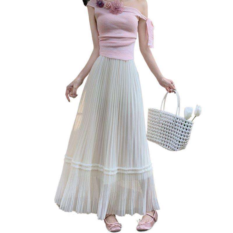 Korean-style Draped Tulle Pleated Skirt For Women