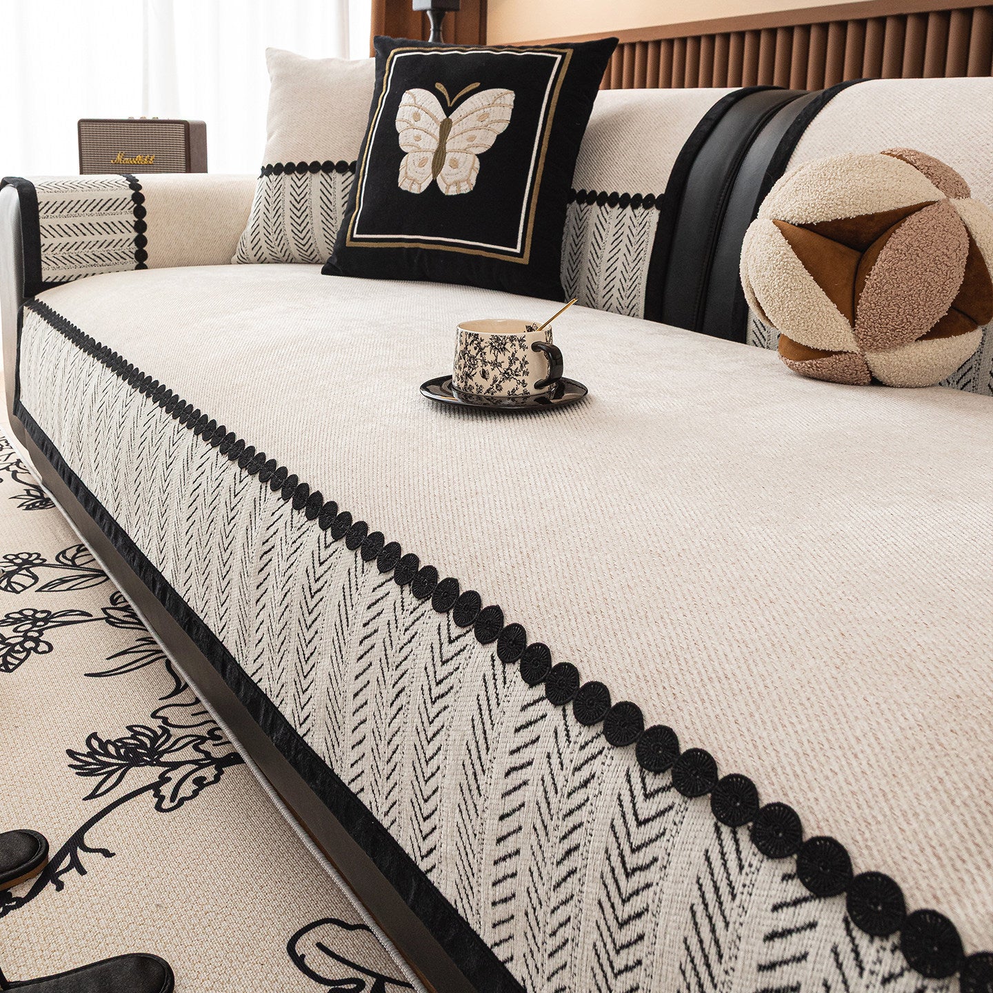 New Lightweight Luxury Straight-edged Chenille Sofa Cushionsingle Piece