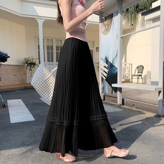Korean-style Draped Tulle Pleated Skirt For Women