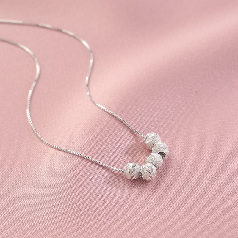 1pcs 999 Sterling Silver Faceted Frosted Bead Necklace, Elegant Dainty Style, Ideal For Birthday & Holiday Gifts