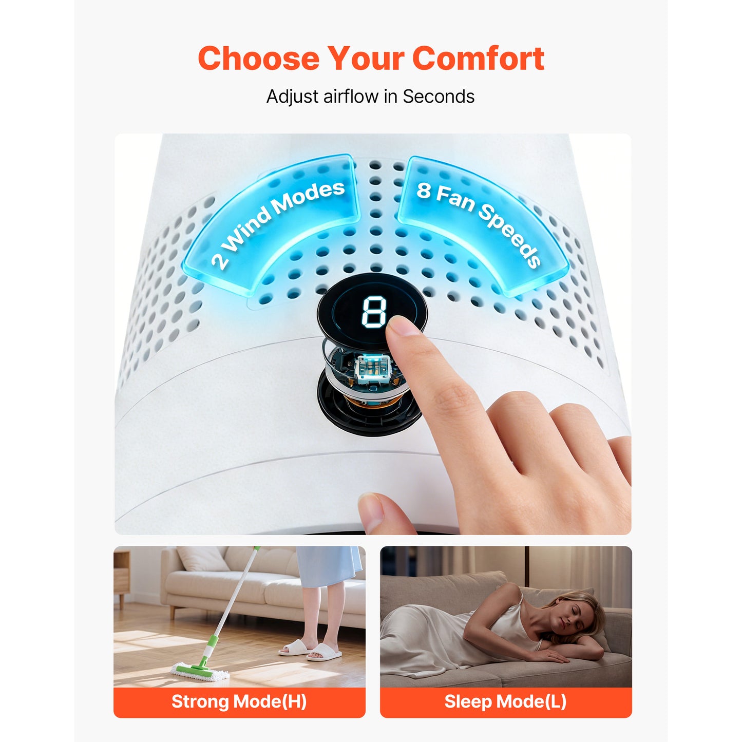 Bladeless Tower Fan, 80 Oscillating Standing Fan, 8 Speeds & 9-Hour Timer, 15.42 Ft High Velocity Floor Air Circulator, Powerful Airflow With Remote For Bedroom, Living Room, Home, Office,White