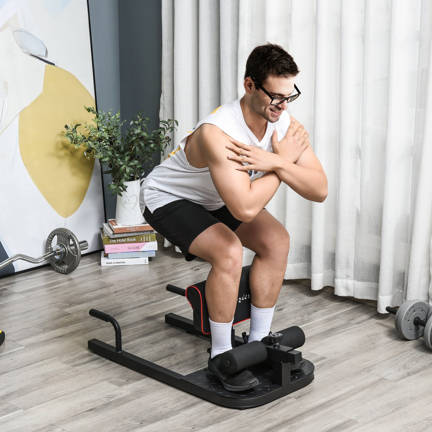 3 in 1 Padded Push Up Sit Up Squat Machine Home Gym Fitness Equipment, Black
