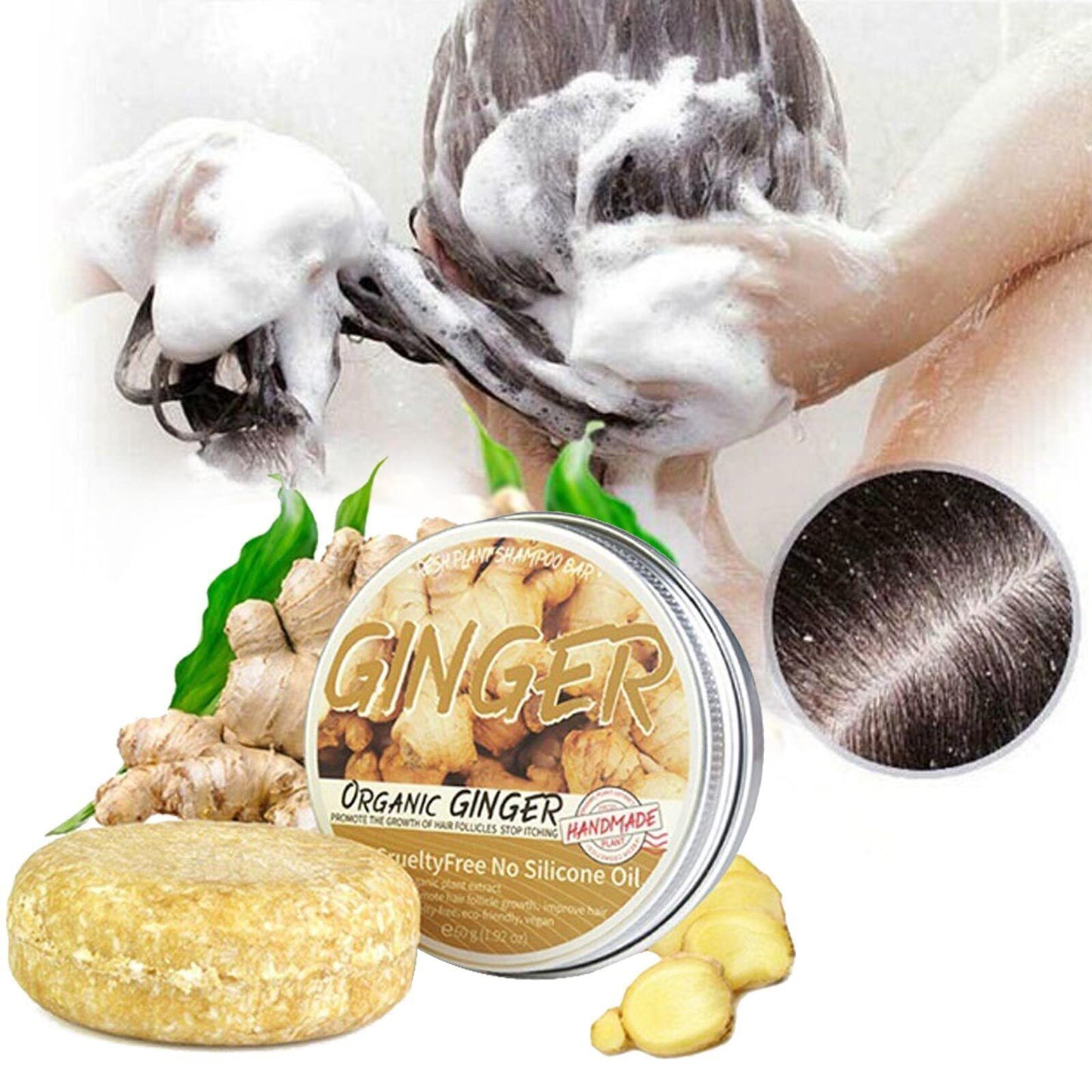 5Pcs Organic Ginger Shampoo Bar Anti Hair Loss Shmpoo Soap Hair Growth Care Soap
