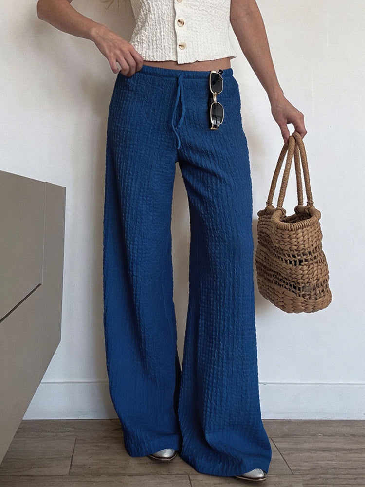 Summer New Womens Pants Solid-color Fashionable Loose-fit Wide-leg Trousers