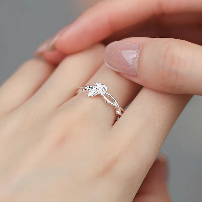1pc 999 Sterling Silver Rose Open Ring, Delicate Style, Perfect For Daily Wear And Valentine's Gift