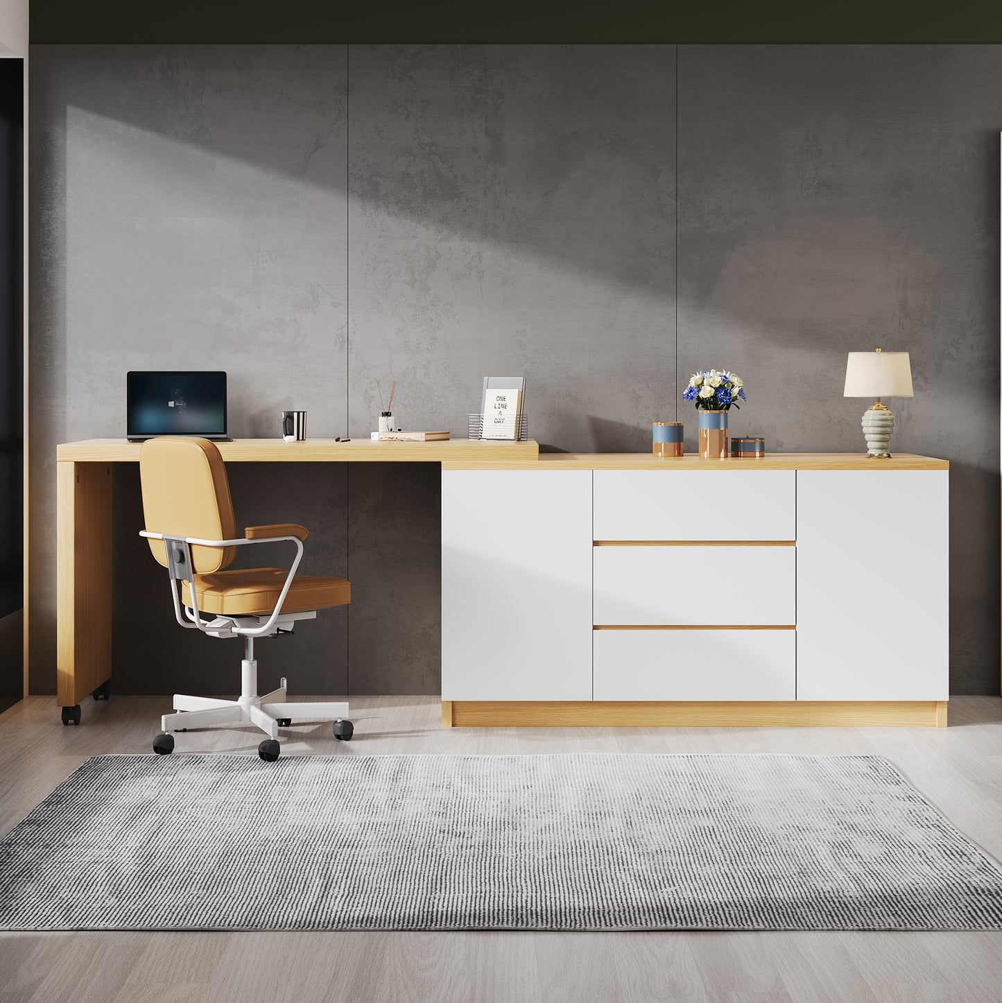 Desk With Lockable Castors  Multifunctional Design, 4 Cm Thicker, Swivel Table Top, Firmly Lockable, White Oak, Foldable Desk, Corner Desk, Sideboard, Thick Material