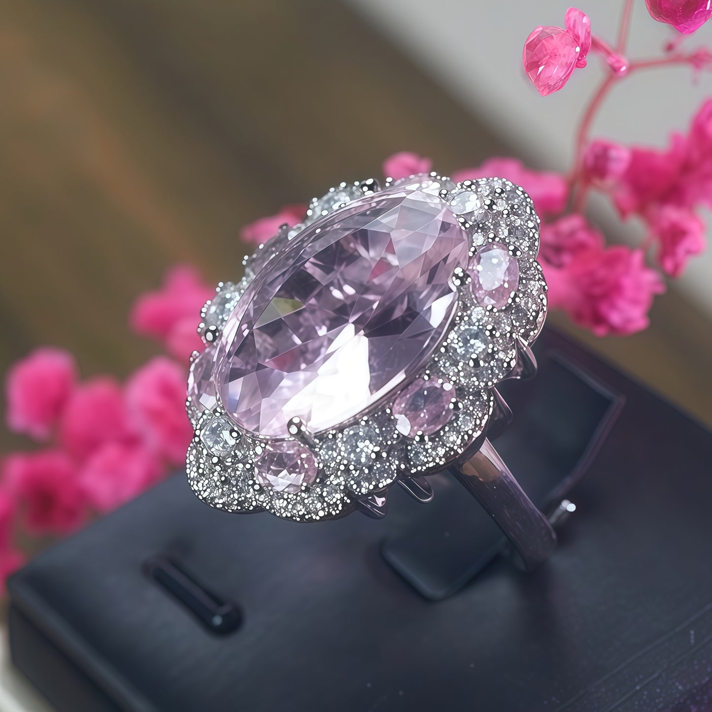 Oval Large  CZ Multi-Tone Floral Halo Statement Ring For Women, Copper Plated Silver Mixed  White Crystal Vintage Wedding Cocktail Jewelry Gift