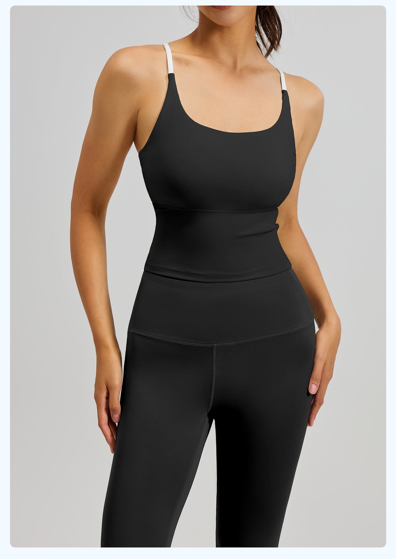 Women's Two-Piece Sports Fitness Outfit With Camisole Top & Long Pants, Color Block Shockproof Yoga Wear For Indoor Training