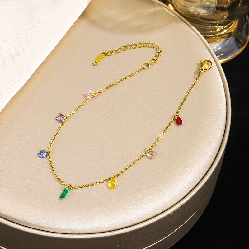 Titanium Steel Necklace And Anklet Best-selling Rainbow Diamond Design