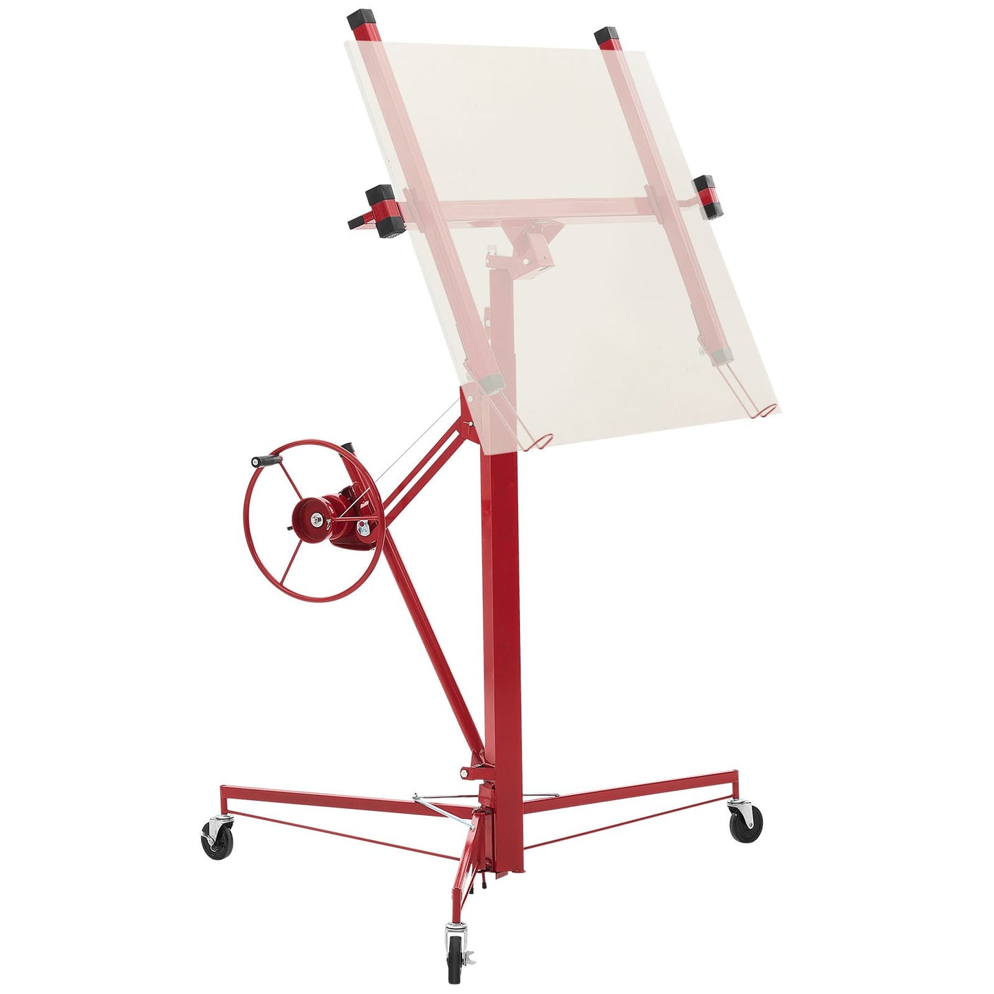 11ft Drywall Lift, Heavy-Duty 150 Lbs Sheetrock Hoist With Adjustable Telescoping Arm, Lockable Wheels, Drywall Lifter Panel Jack Hoist Tools Ideal For Ceiling & Wall Installation (Red)