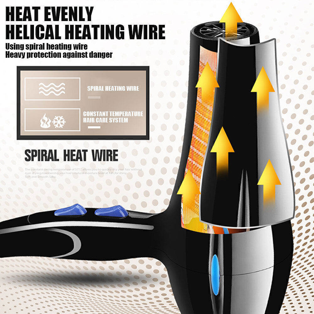 Professional Hair Dryer Nozzle Low Noise  Ionic Blow Dryerwith Diffuser Blu