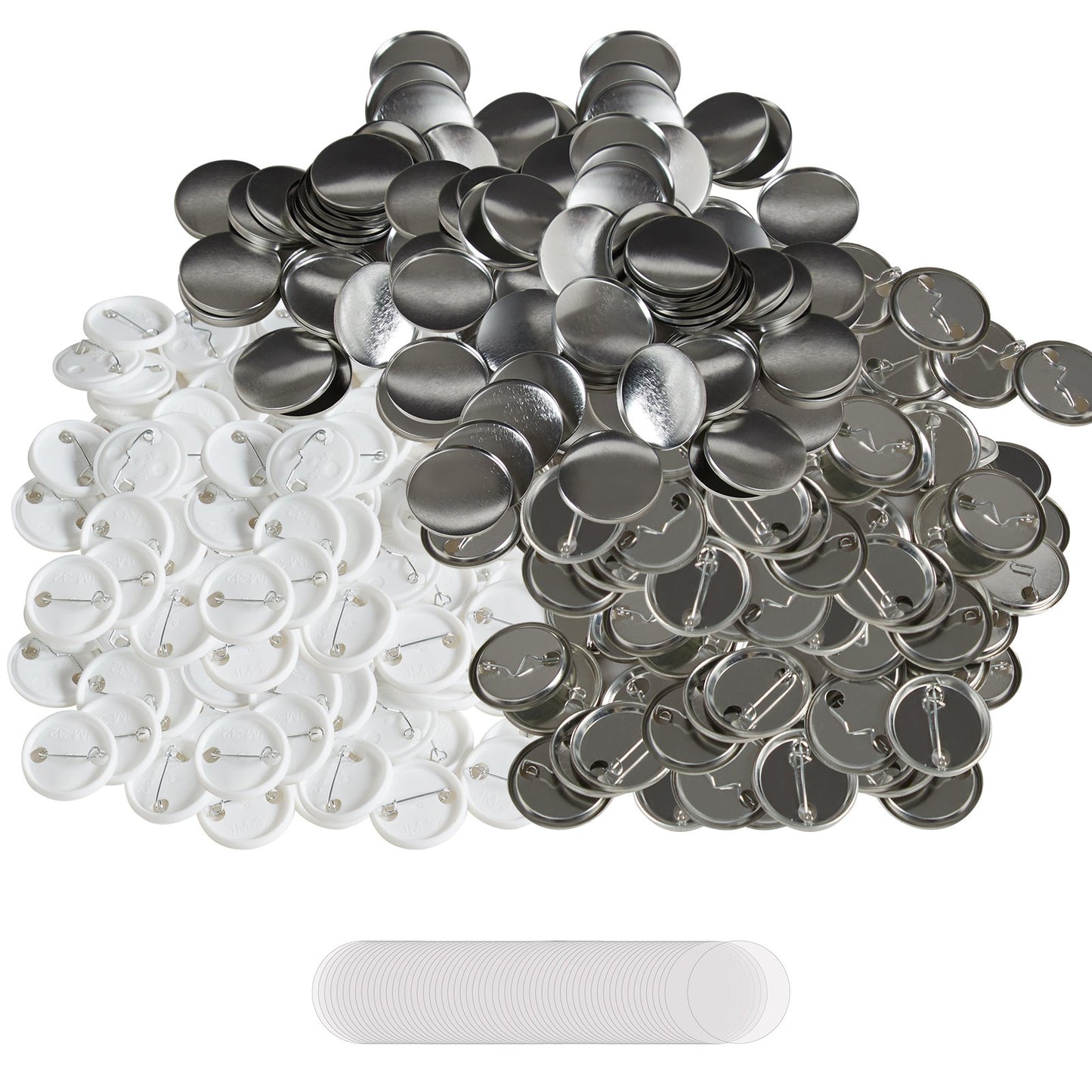 500 Sets 1.25 Inch 32mm Pin Back Button Parts, DIY Round Button Badge Parts, Set Includes Metal Top, Plastic/Metal Button, Clear Film, And Blank Paper For Gifts Presents, Machine NOT Included