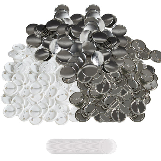 500 Sets 1.25 Inch 32mm Pin Back Button Parts, DIY Round Button Badge Parts, Set Includes Metal Top, Plastic/Metal Button, Clear Film, And Blank Paper For Gifts Presents, Machine NOT Included