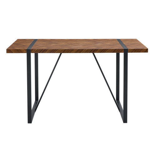A Minimalist Retro Rectangular Dining Table With A Specially Textured Top And Black Metal Legs.Contemporary Minimalist MDF Dark Wood Textured Tabletop.Able To Give People A Visual Beauty With Rules.