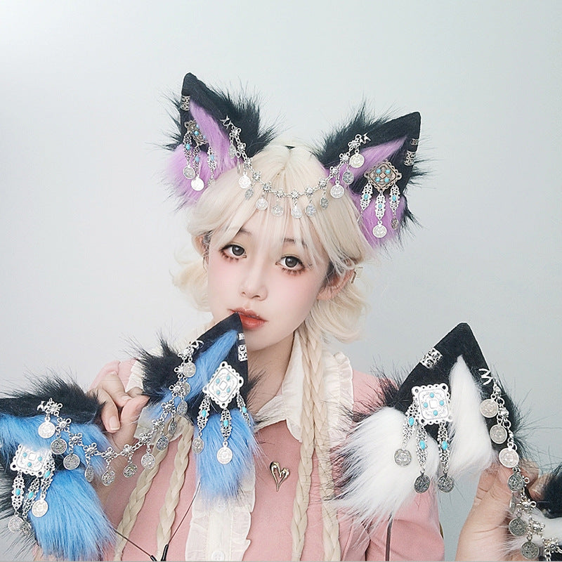 Tibetan Hair Accessories Exotic Wolf Ear Animal Ears Headband Bohemian Travel Photo Shooting Props
