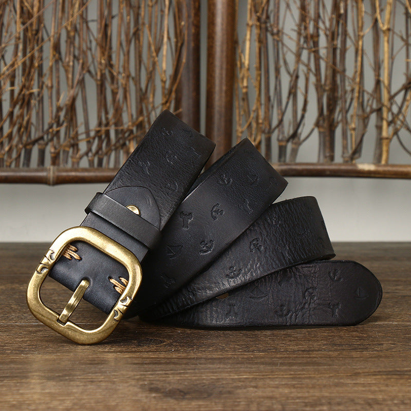 Mens Korean-style Patterned Leather Belt