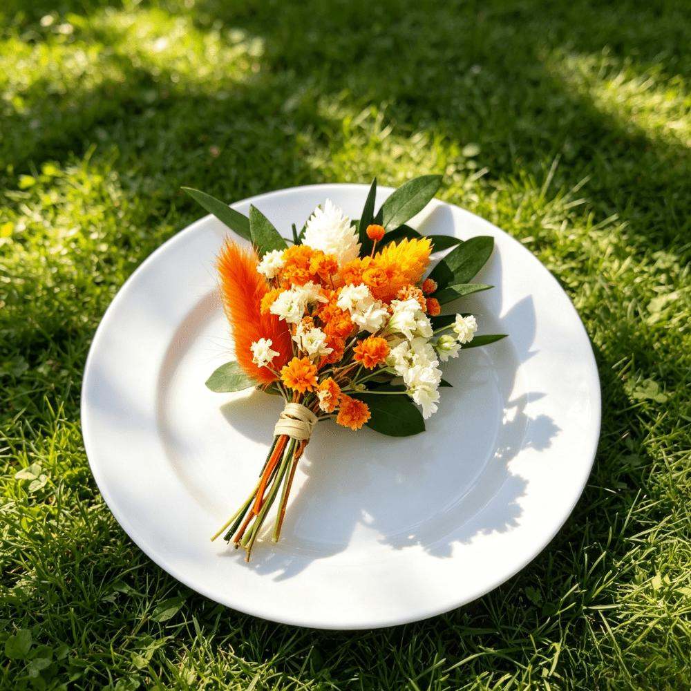 6-Piece Set Of Mini Dried Flowers In Orange For Table Decorations And DIY Projects—Party Supplies Set
