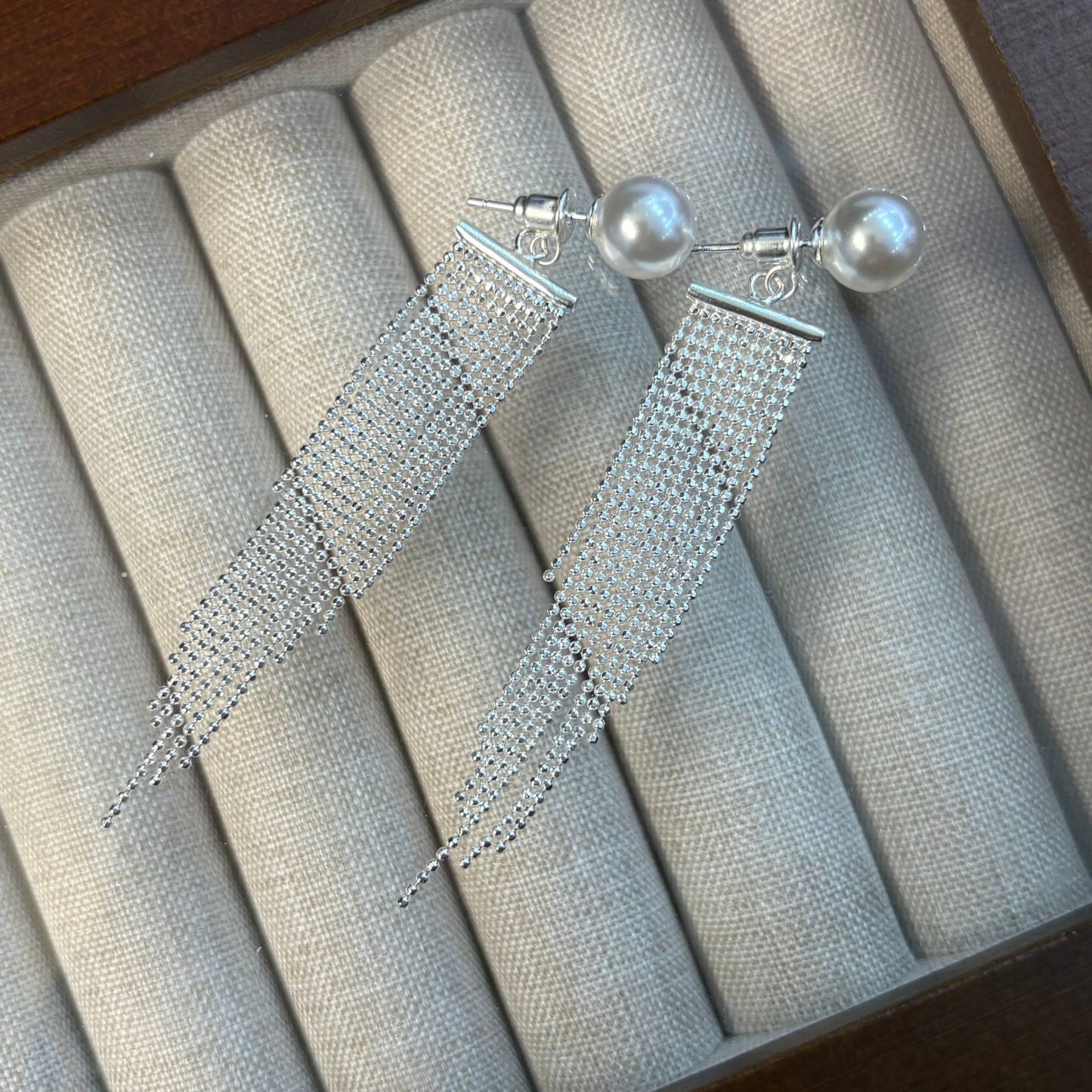 1 Pair 999 Sterling Silver Pearl Long Beaded Tassel Drop Earrings, Elegant & Slimming, Perfect For Daily, Party & Dating, Ideal Valentine's Gift