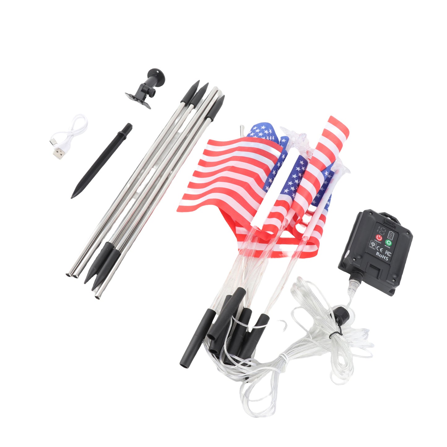 Solar US Flag Lights Red White Blue 8 Modes Independence Day Decor