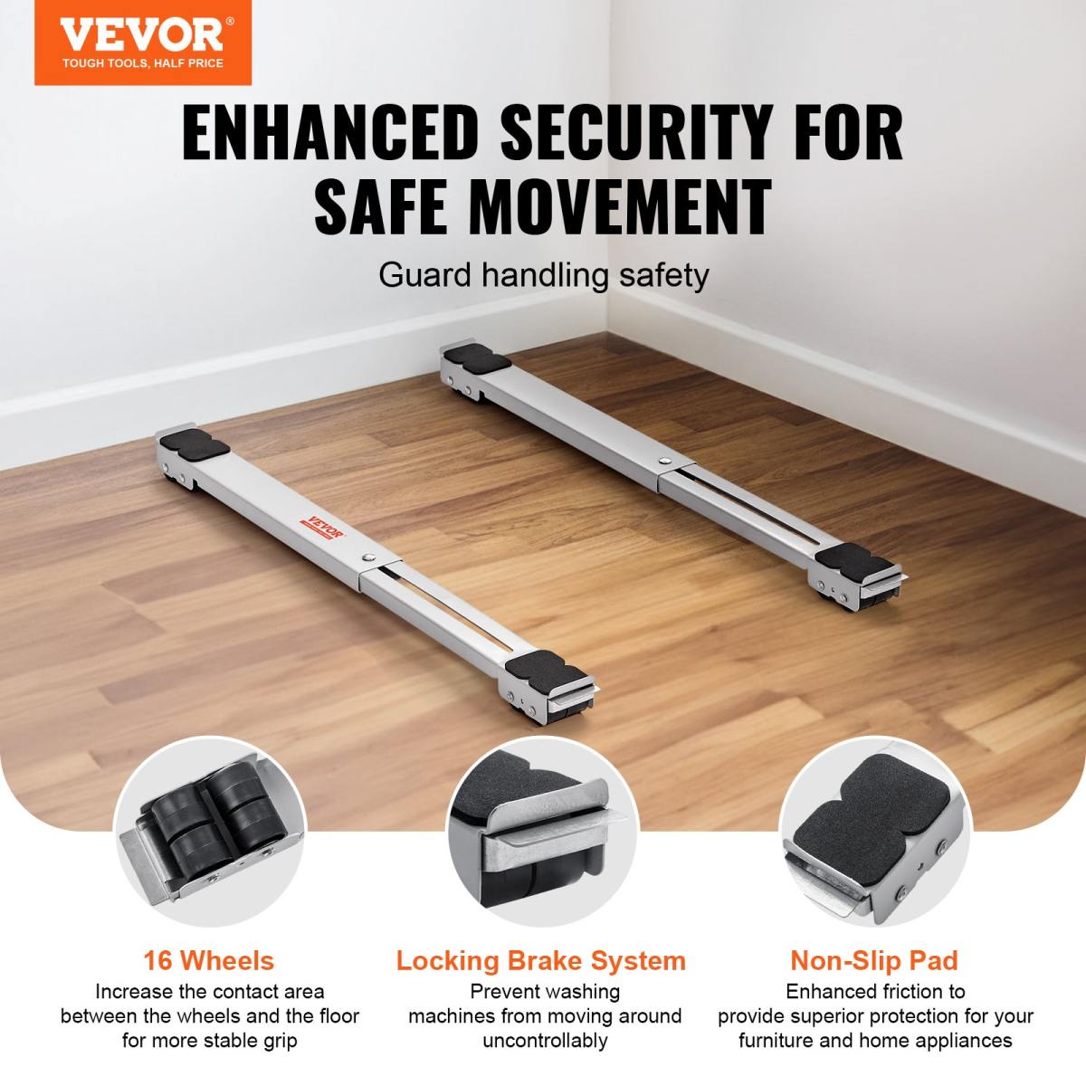 Heavy Duty Furniture Appliances Rollers, 660 Lbs Total Load, Extendable Appliance Rollers Mobile Washing Machine Base, Fridge Stand Dolly Movers For Refrigerators, Dryers, Dishwashers, White
